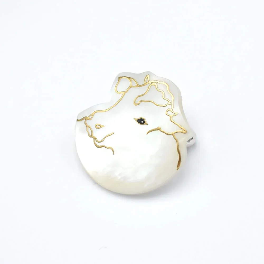 Maki-e Urushi Lacquer Brooch - White South Sea Pearl Shell / Cow -, Traditional Japanese Urushi Lacquer Jewelry