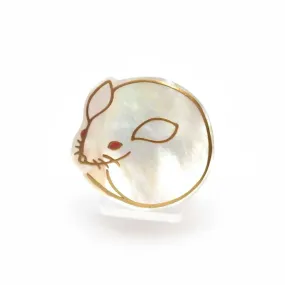 Maki-e Urushi Lacquer Brooch - White South Sea Pearl Shell / Mouse -, Traditional Japanese Urushi Lacquer Jewelry