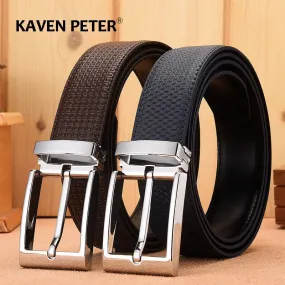 Man Cowskin Leather Belts For Men Jeans Plaid Strap High Quality Luxury Pin Buckle Male Genuine Leather Classic Belt Waistband