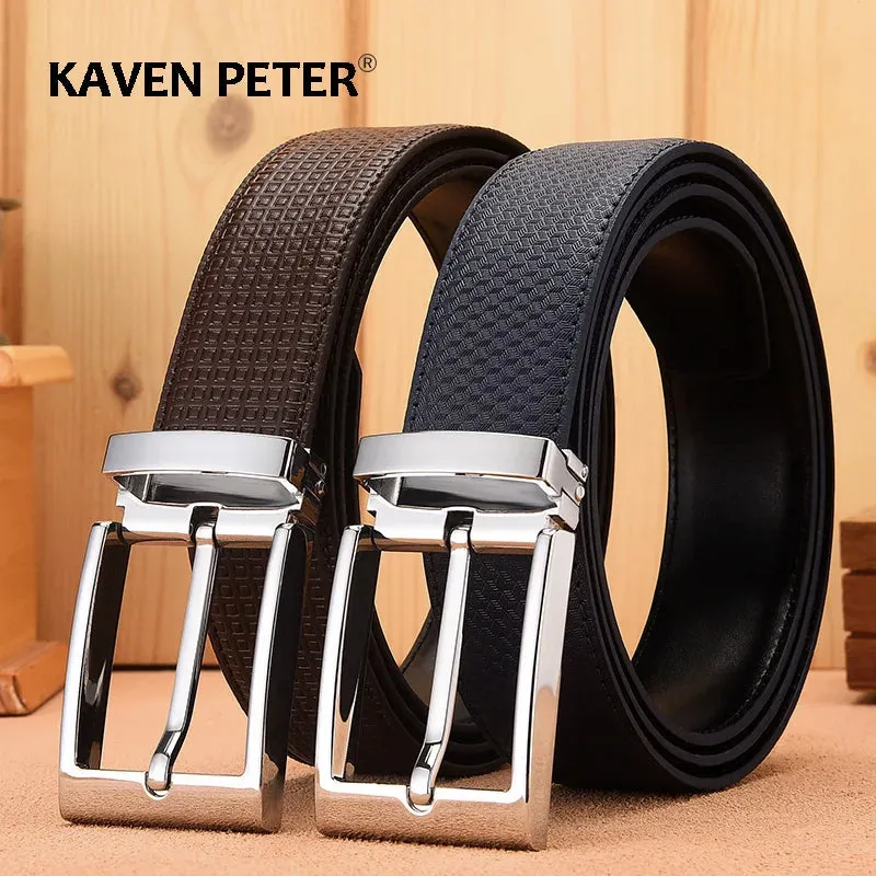 Man Cowskin Leather Belts For Men Jeans Plaid Strap High Quality Luxury Pin Buckle Male Genuine Leather Classic Belt Waistband