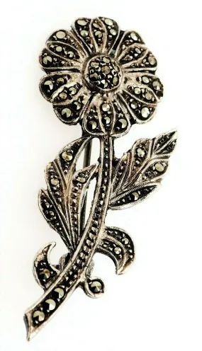 Marcasite Sterling Silver Flower Brooch