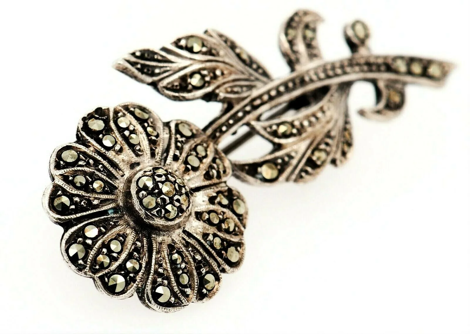 Marcasite Sterling Silver Flower Brooch