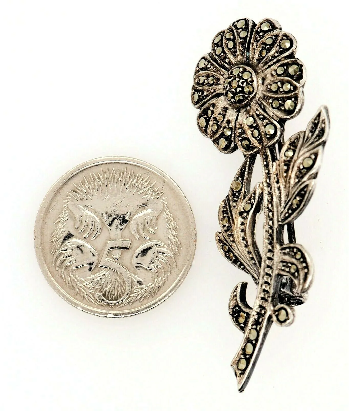 Marcasite Sterling Silver Flower Brooch