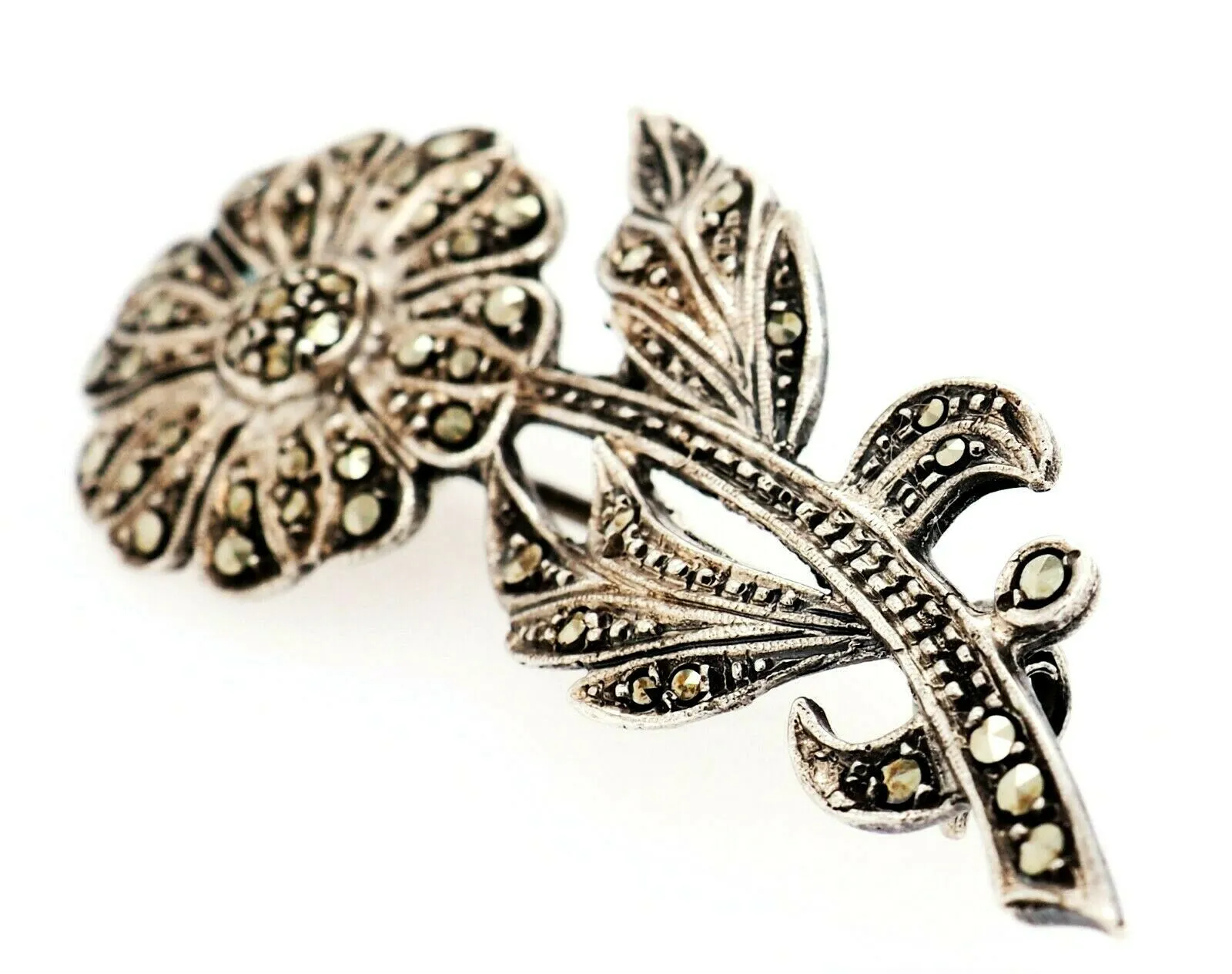 Marcasite Sterling Silver Flower Brooch