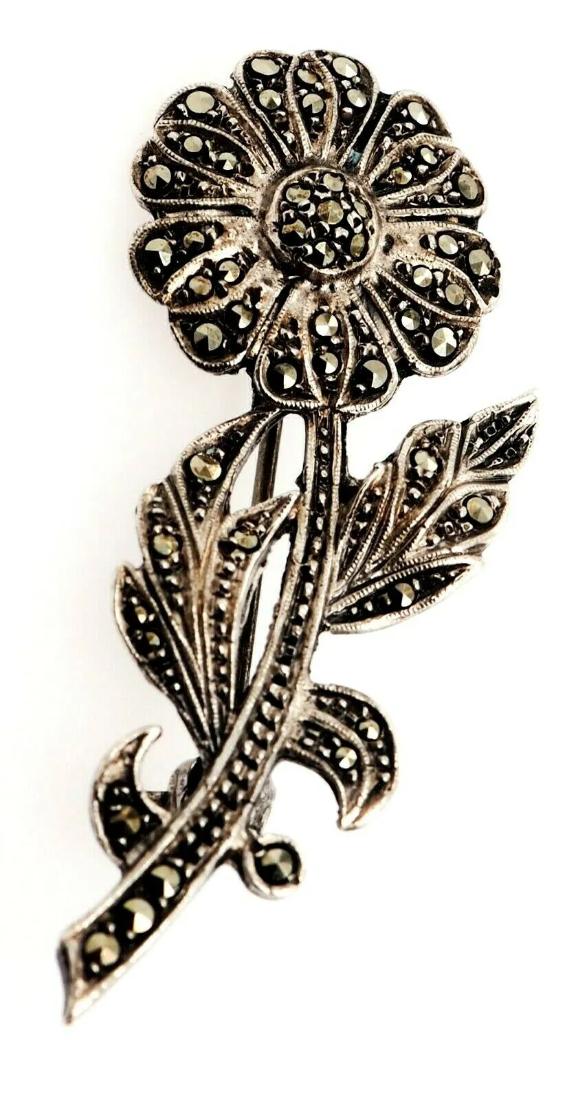 Marcasite Sterling Silver Flower Brooch