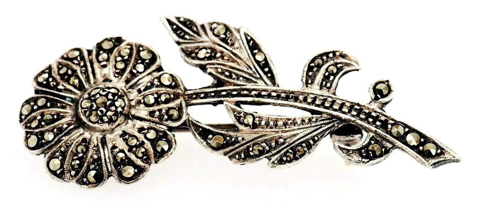 Marcasite Sterling Silver Flower Brooch