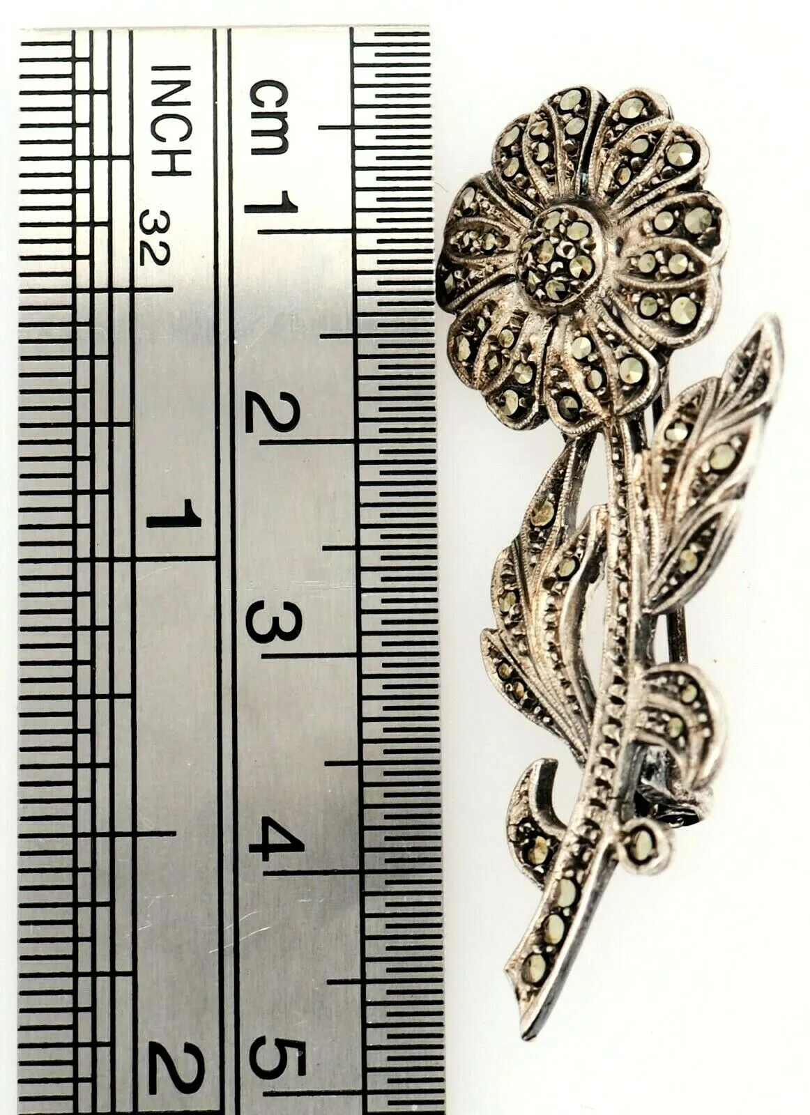 Marcasite Sterling Silver Flower Brooch