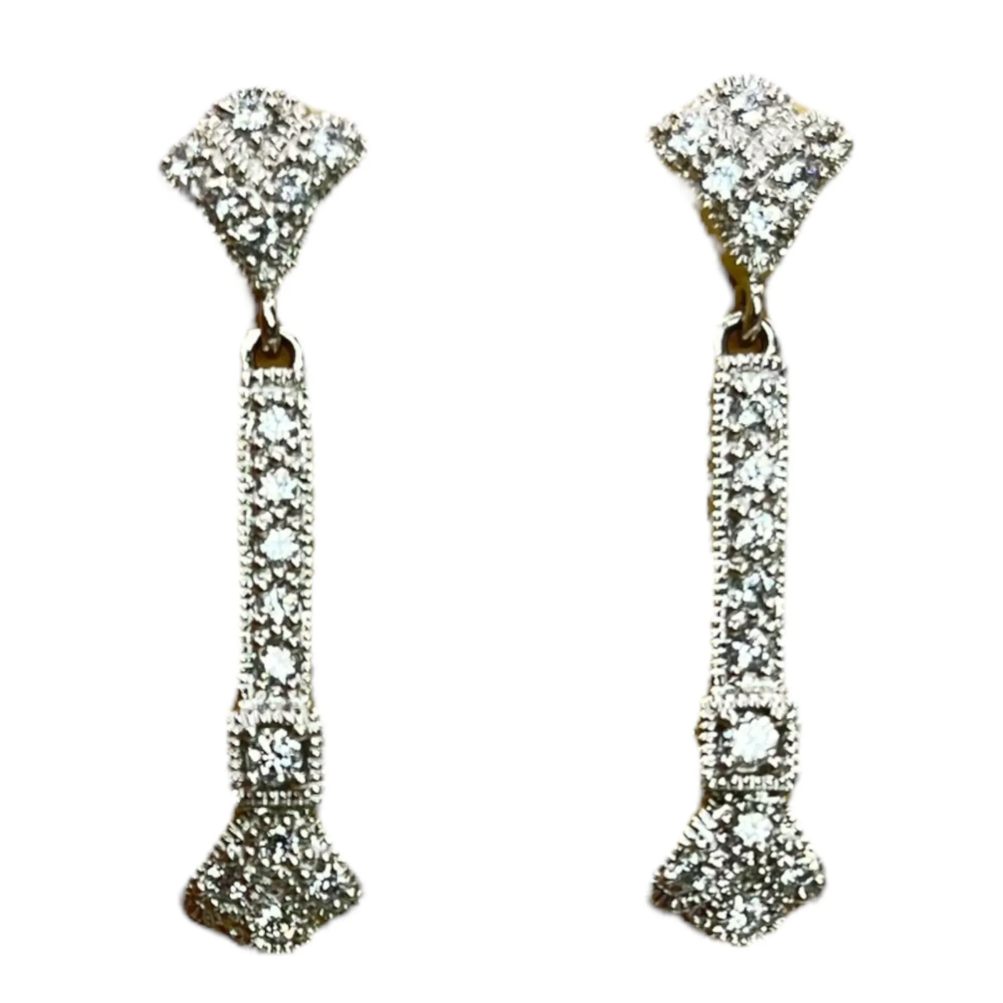 MEDA Sterling Silver Rhinestone Dangle Drop Earrings Art Deco Statement Bridal