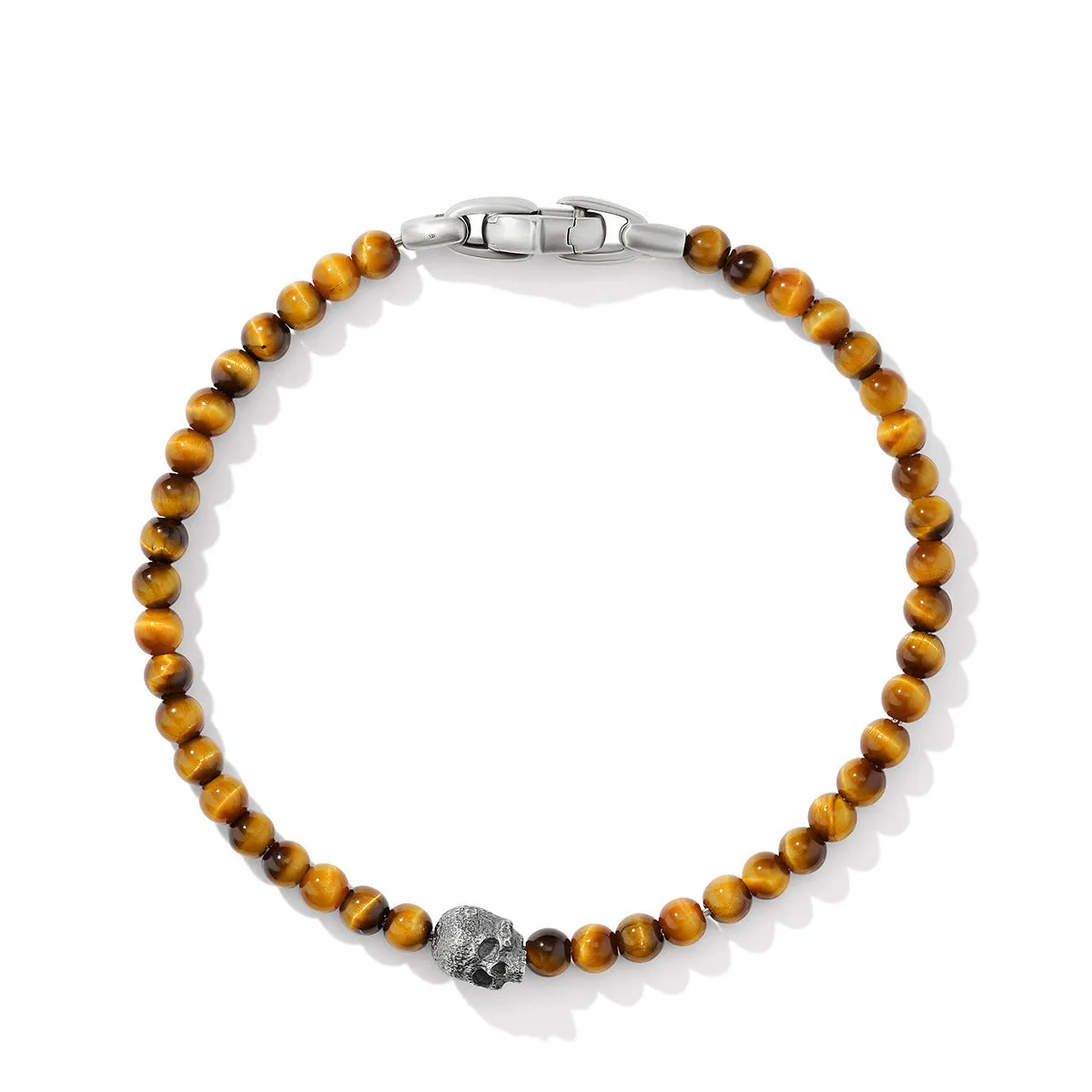 Memento Mori Skull Station Bracelet in Sterling Silver with Tiger's Eye