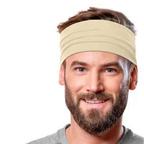 Men's Headbands Cotton Jersey 5" Wide Sports Fitness Yoga Made in the USA Cream