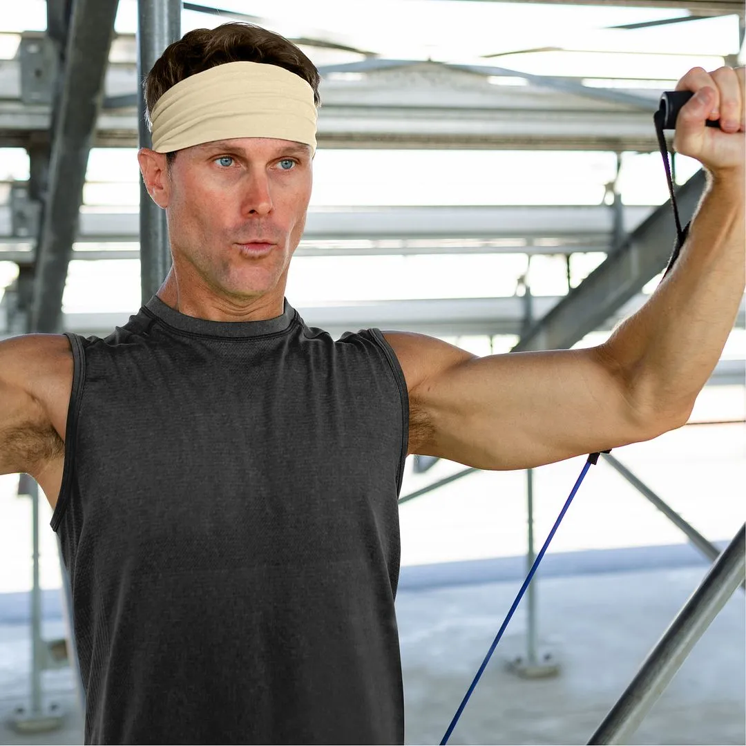 Men's Headbands Cotton Jersey 5" Wide Sports Fitness Yoga Made in the USA Cream