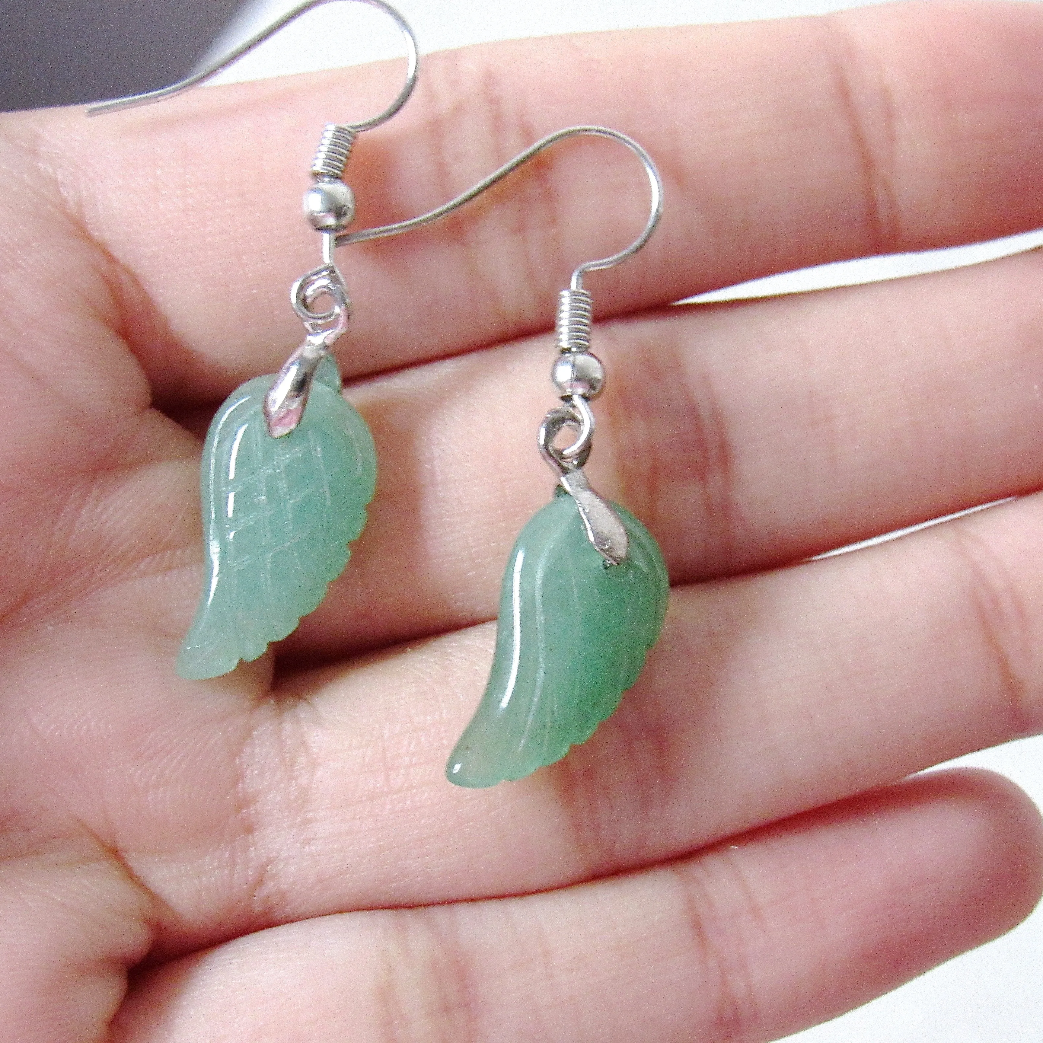 Mini Aventurine Angel Wing Earrings