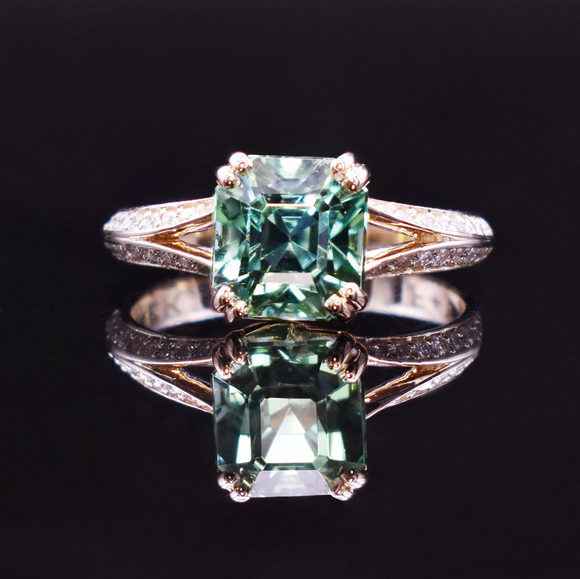 Mint Tourmaline & Diamond Split Shank Ring