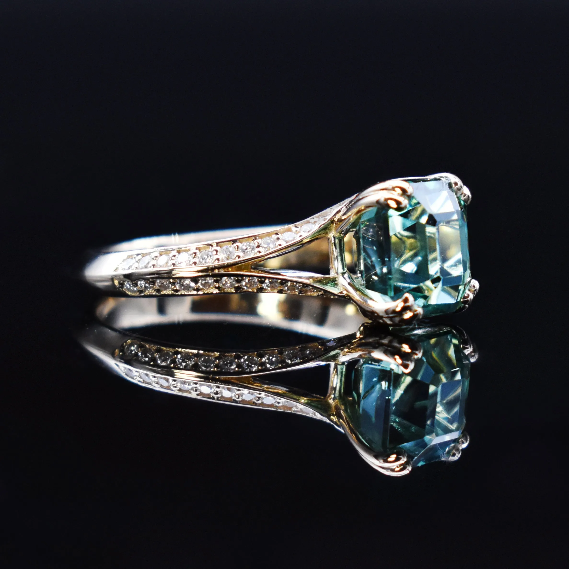 Mint Tourmaline & Diamond Split Shank Ring