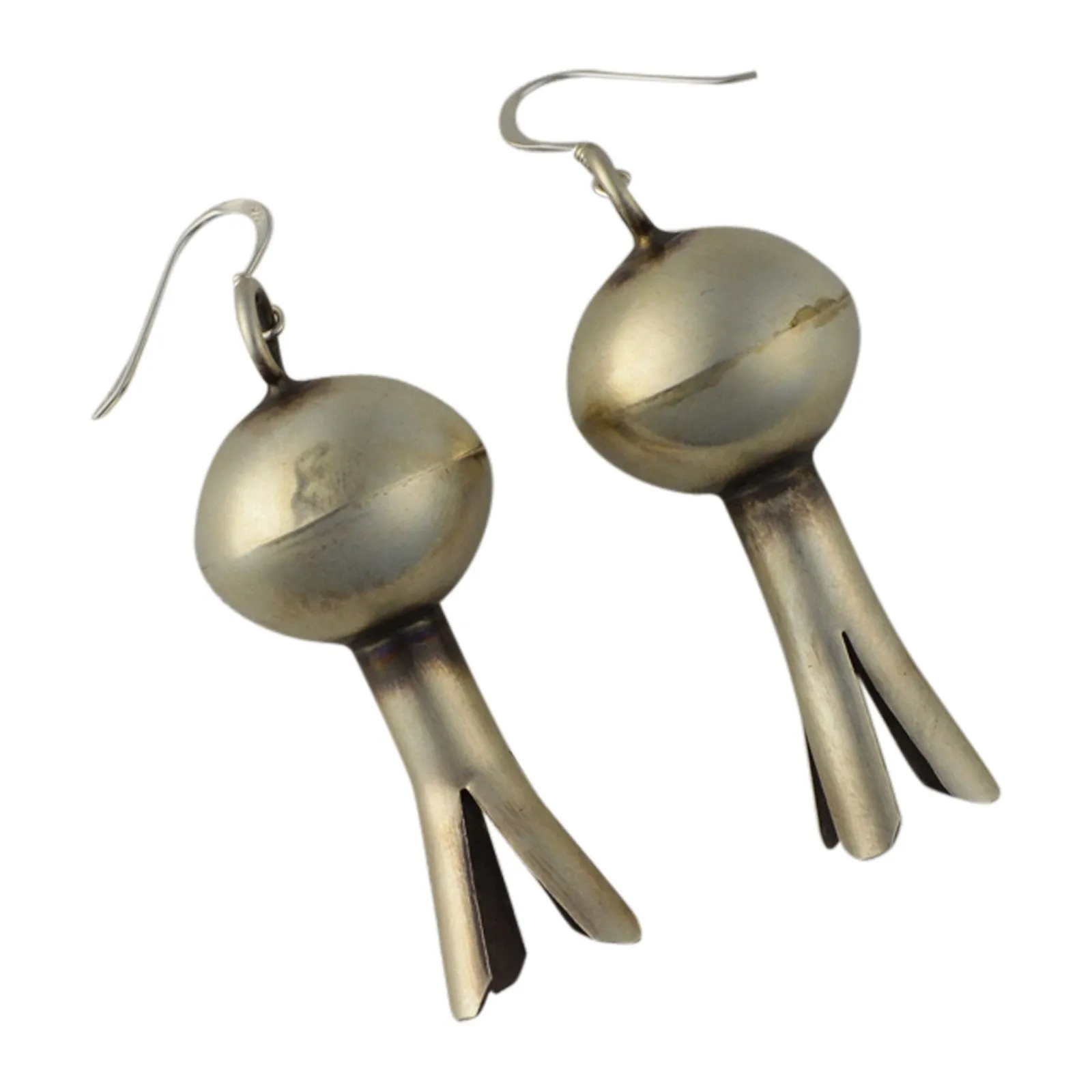 Monica Smith Squash Blossom Plain Oxidized Earrings Navajo Sterling Silver