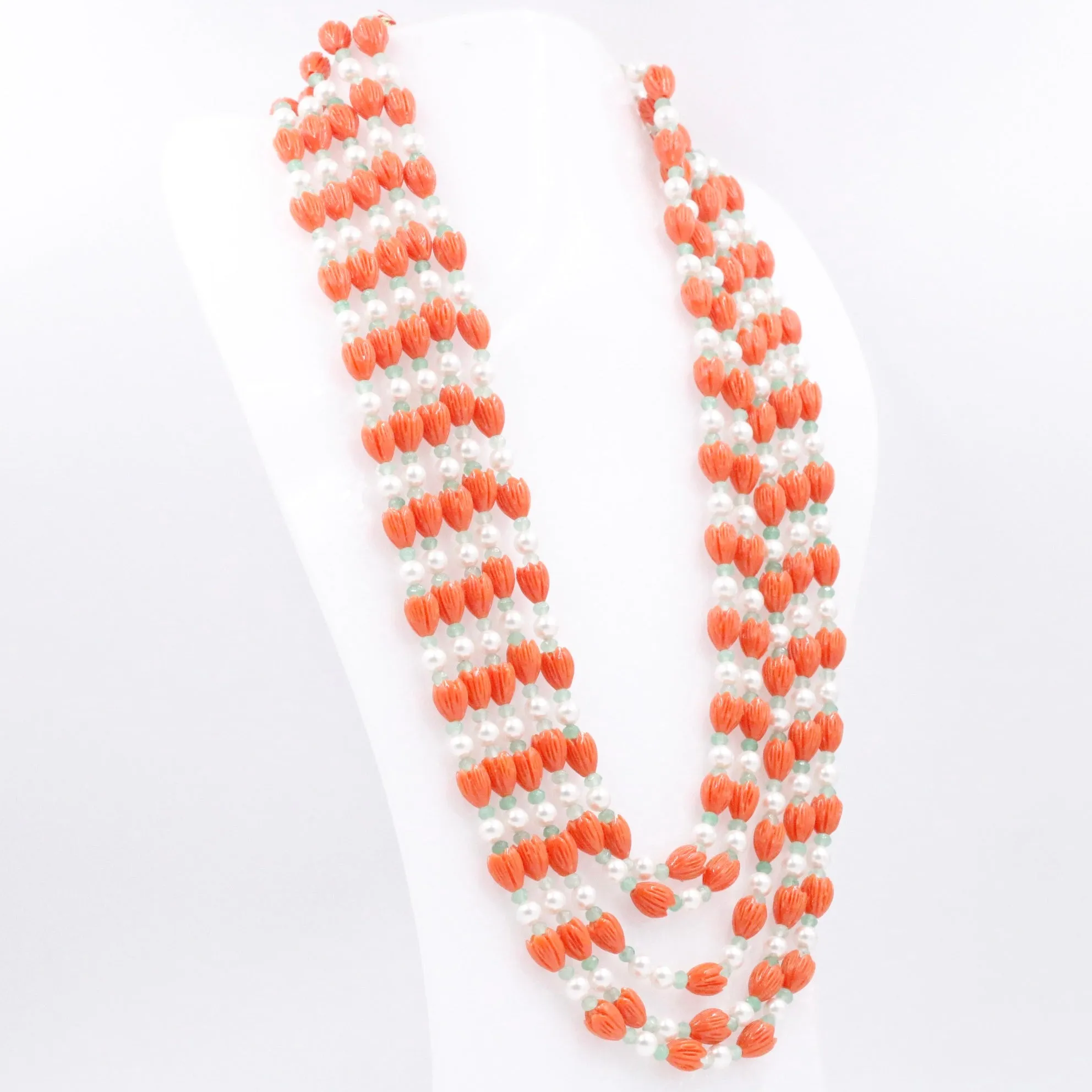Multi Color Gemstone Necklace Coral tulip / Shell Pearl & Quartz Beaded Necklace Coral tulip w/ Mother Of Pearl & Quartz Gemstone Necklace SKU 6143290