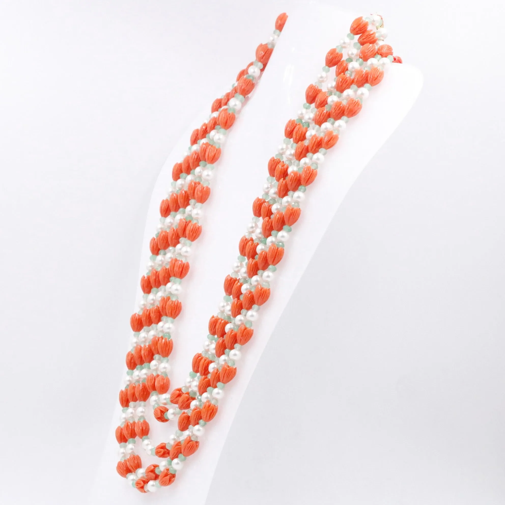 Multi Color Gemstone Necklace Coral tulip / Shell Pearl & Quartz Beaded Necklace Coral tulip w/ Mother Of Pearl & Quartz Gemstone Necklace SKU 6143290