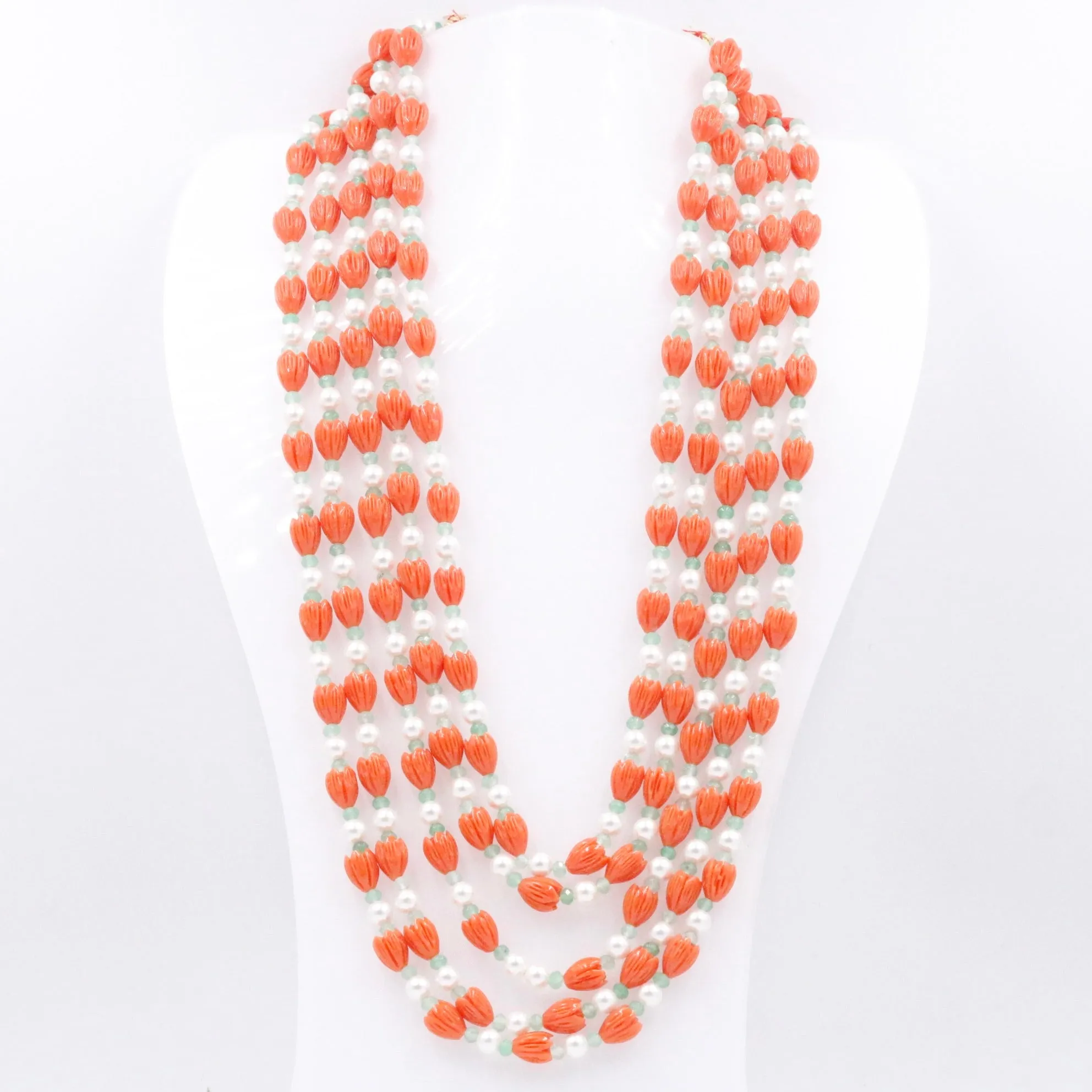 Multi Color Gemstone Necklace Coral tulip / Shell Pearl & Quartz Beaded Necklace Coral tulip w/ Mother Of Pearl & Quartz Gemstone Necklace SKU 6143290