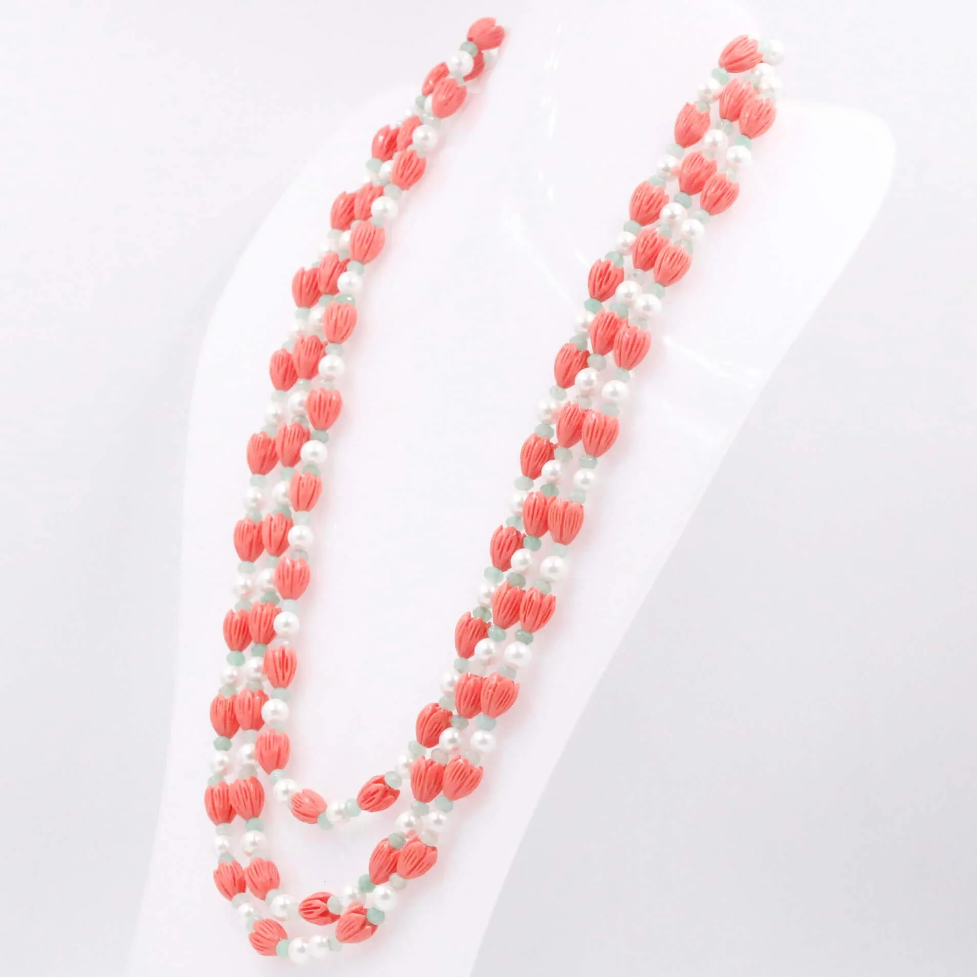 Multi Color Gemstone Necklace Coral tulip / Shell Pearl & Quartz Beaded Necklace Coral tulip w/ Mother Of Pearl & Quartz Gemstone Necklace SKU 6143290
