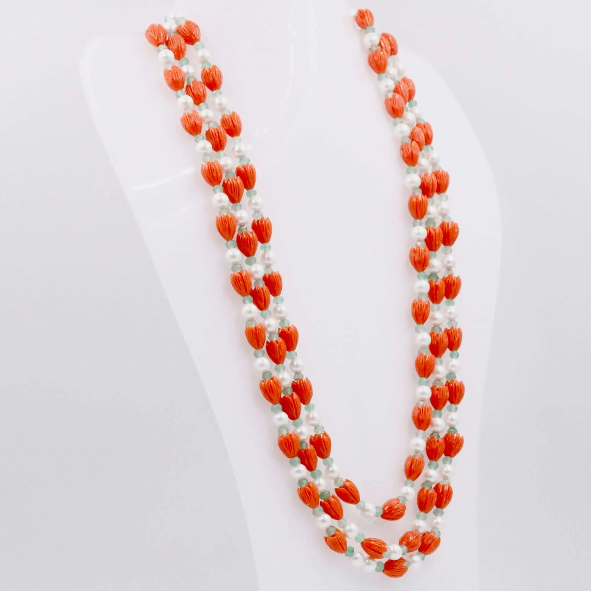 Multi Color Gemstone Necklace Coral tulip / Shell Pearl & Quartz Beaded Necklace Coral tulip w/ Mother Of Pearl & Quartz Gemstone Necklace SKU 6143290