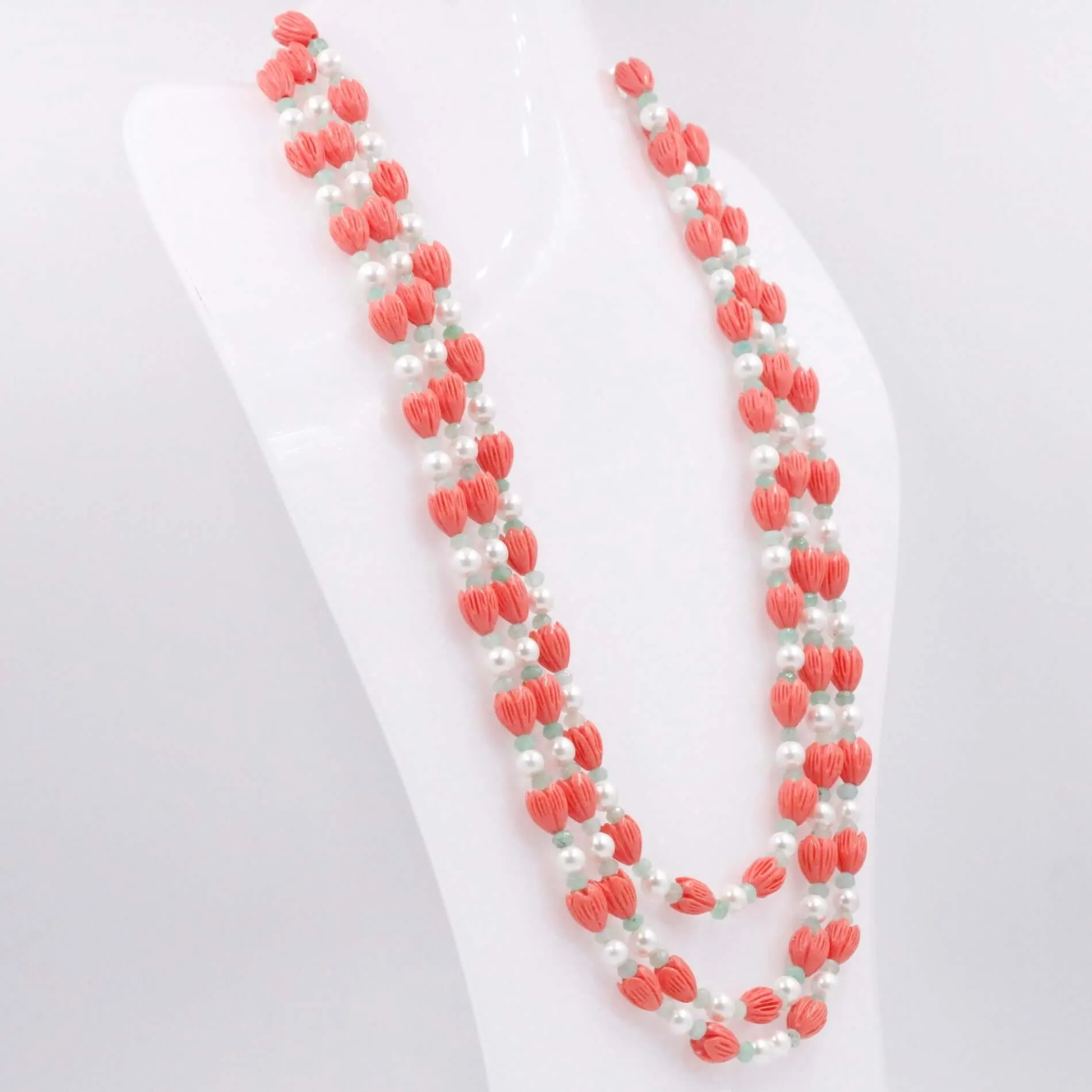 Multi Color Gemstone Necklace Coral tulip / Shell Pearl & Quartz Beaded Necklace Coral tulip w/ Mother Of Pearl & Quartz Gemstone Necklace SKU 6143290