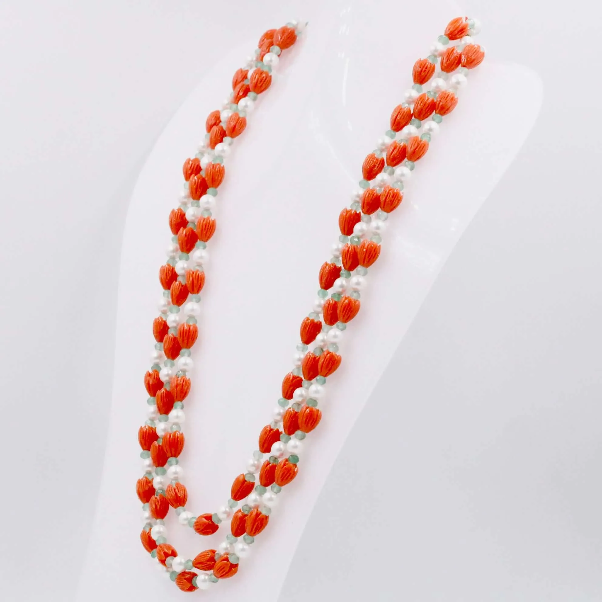 Multi Color Gemstone Necklace Coral tulip / Shell Pearl & Quartz Beaded Necklace Coral tulip w/ Mother Of Pearl & Quartz Gemstone Necklace SKU 6143290