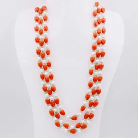 Multi Color Gemstone Necklace Coral tulip / Shell Pearl & Quartz Beaded Necklace Coral tulip w/ Mother Of Pearl & Quartz Gemstone Necklace SKU 6143290