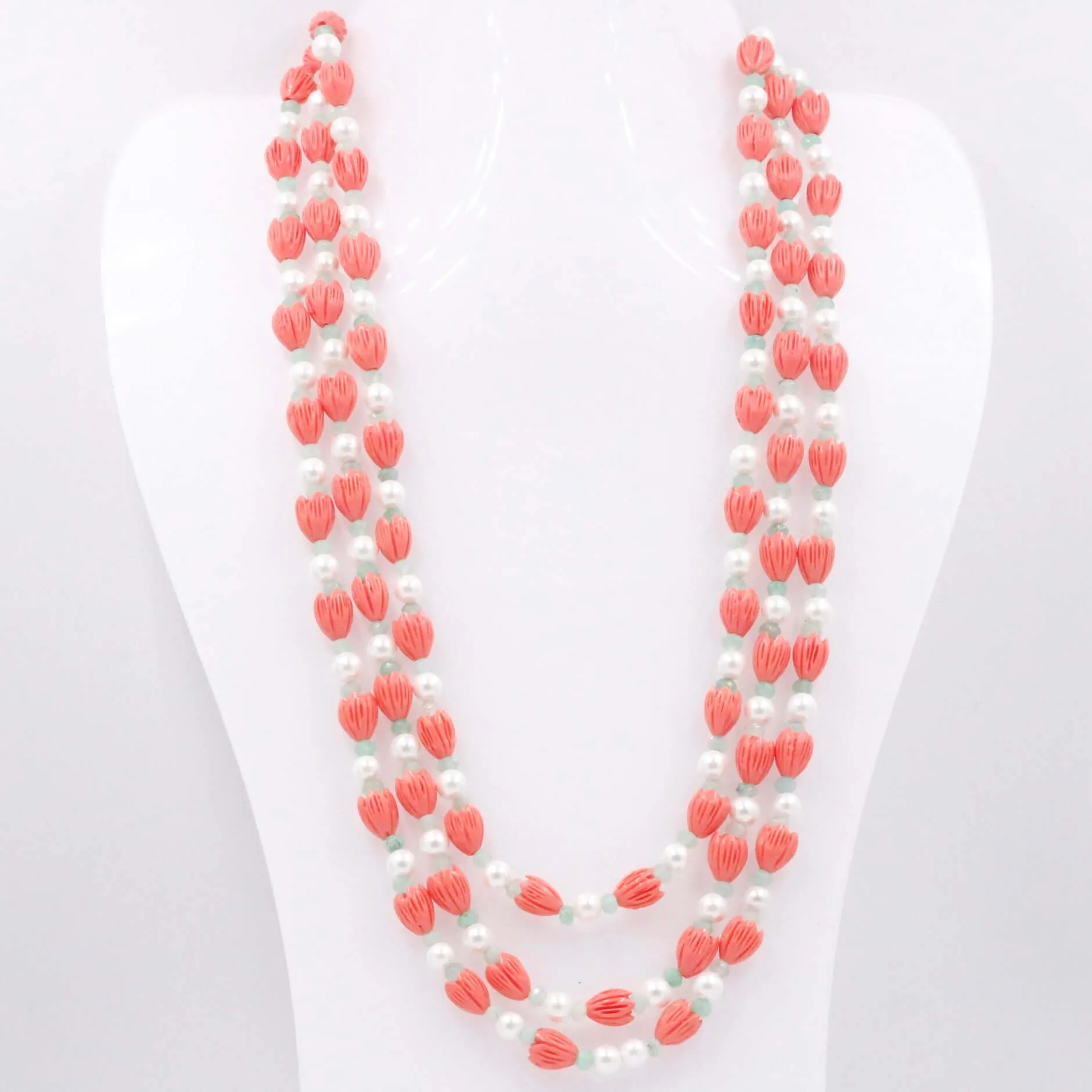 Multi Color Gemstone Necklace Coral tulip / Shell Pearl & Quartz Beaded Necklace Coral tulip w/ Mother Of Pearl & Quartz Gemstone Necklace SKU 6143290