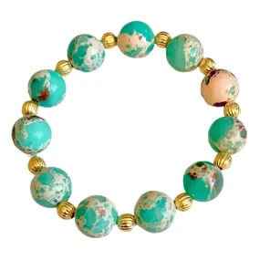 Multi-Colored Green Jasper Gemstone Beaded Bracelet