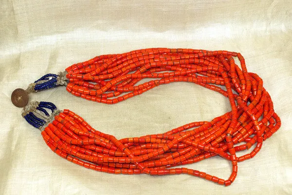 Multi-Strand Coral Glass Naga Necklace