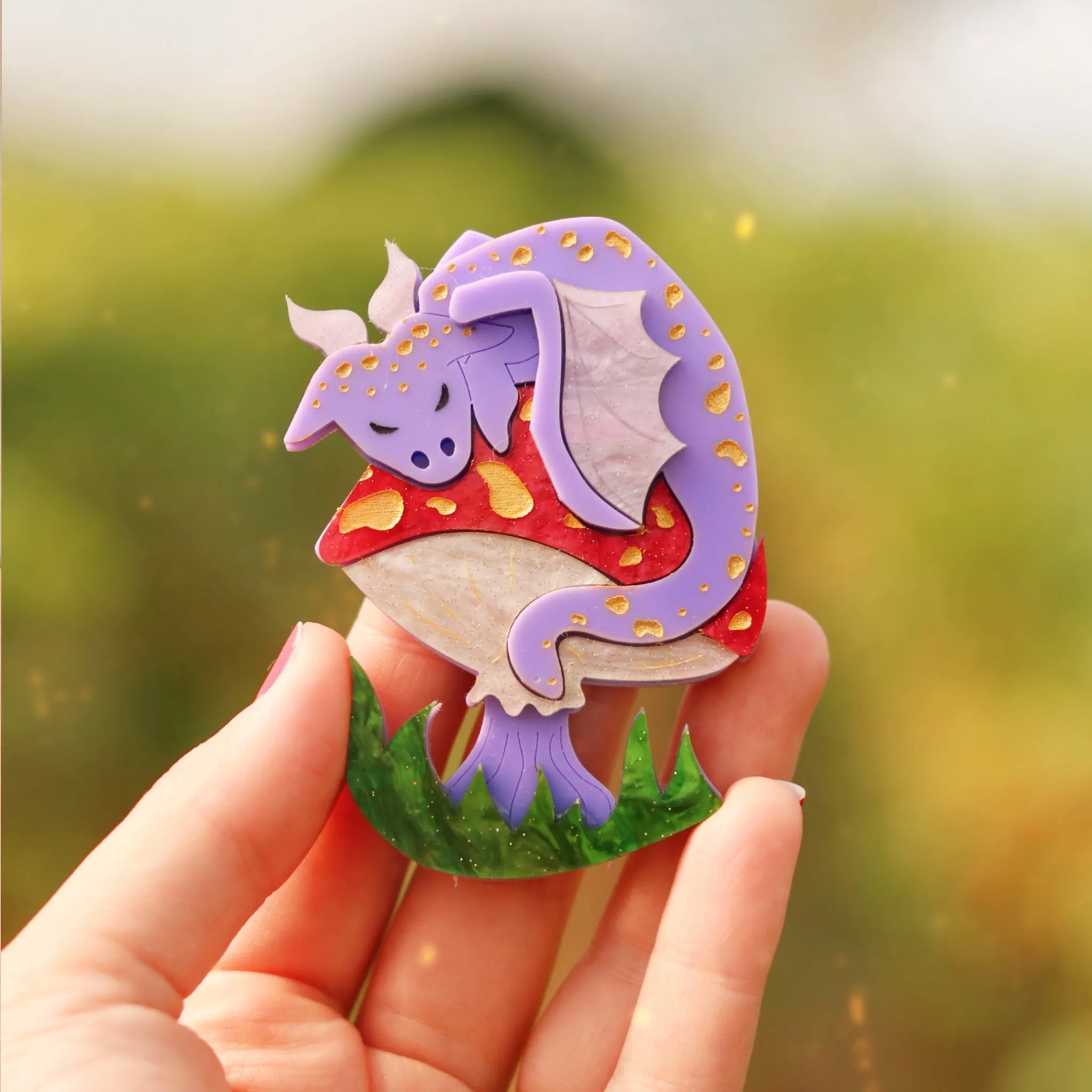 Mushroom Dragon Acrylic Brooch