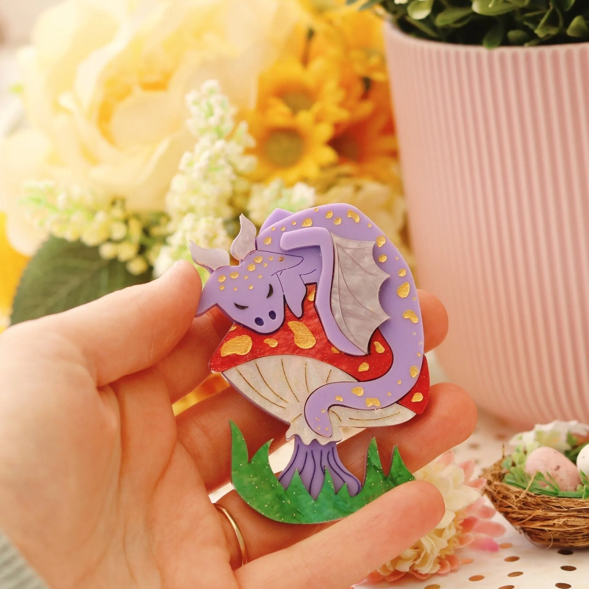 Mushroom Dragon Acrylic Brooch