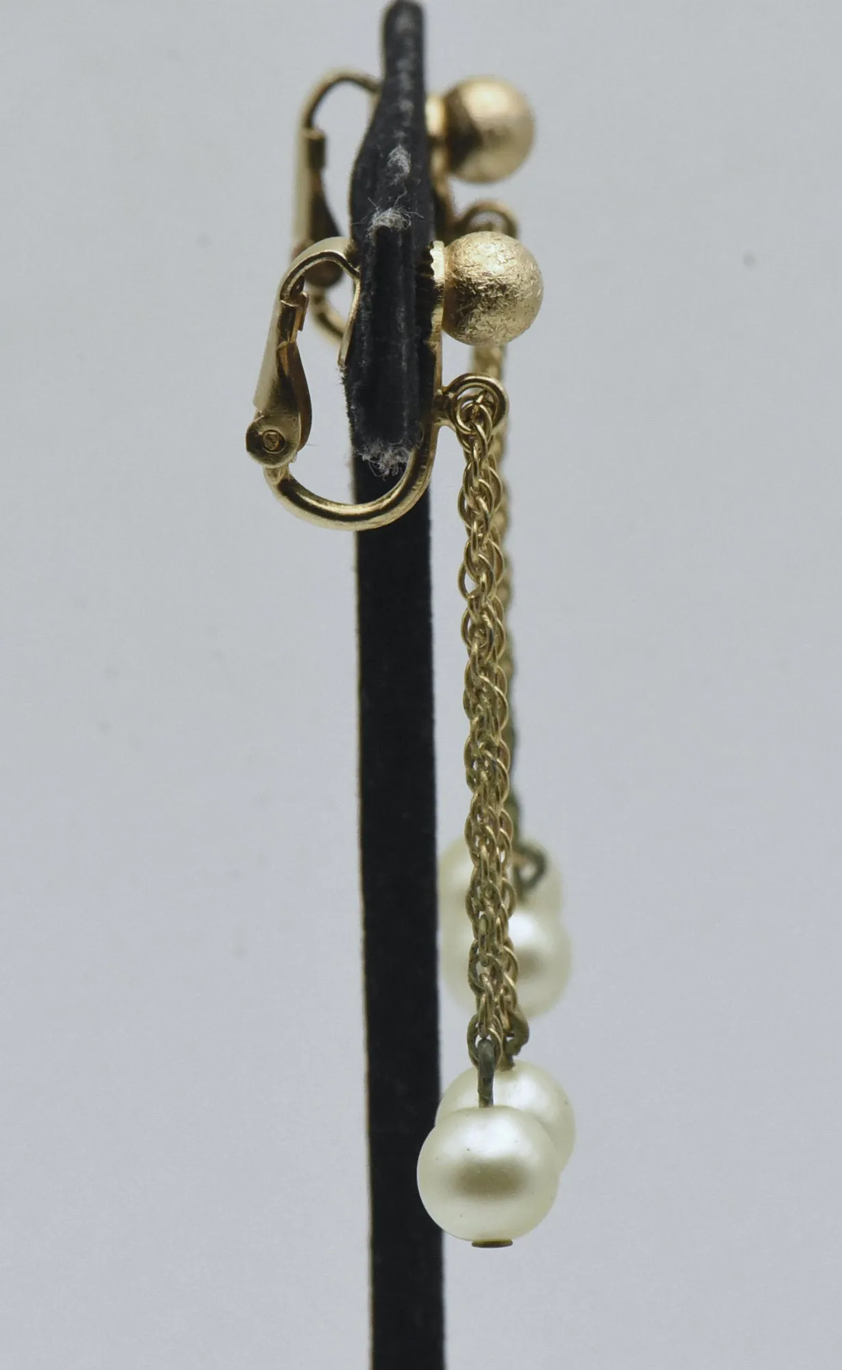 Napier - Vintage Faux Pearl and Gold Tone Clip On Dangle Earrings