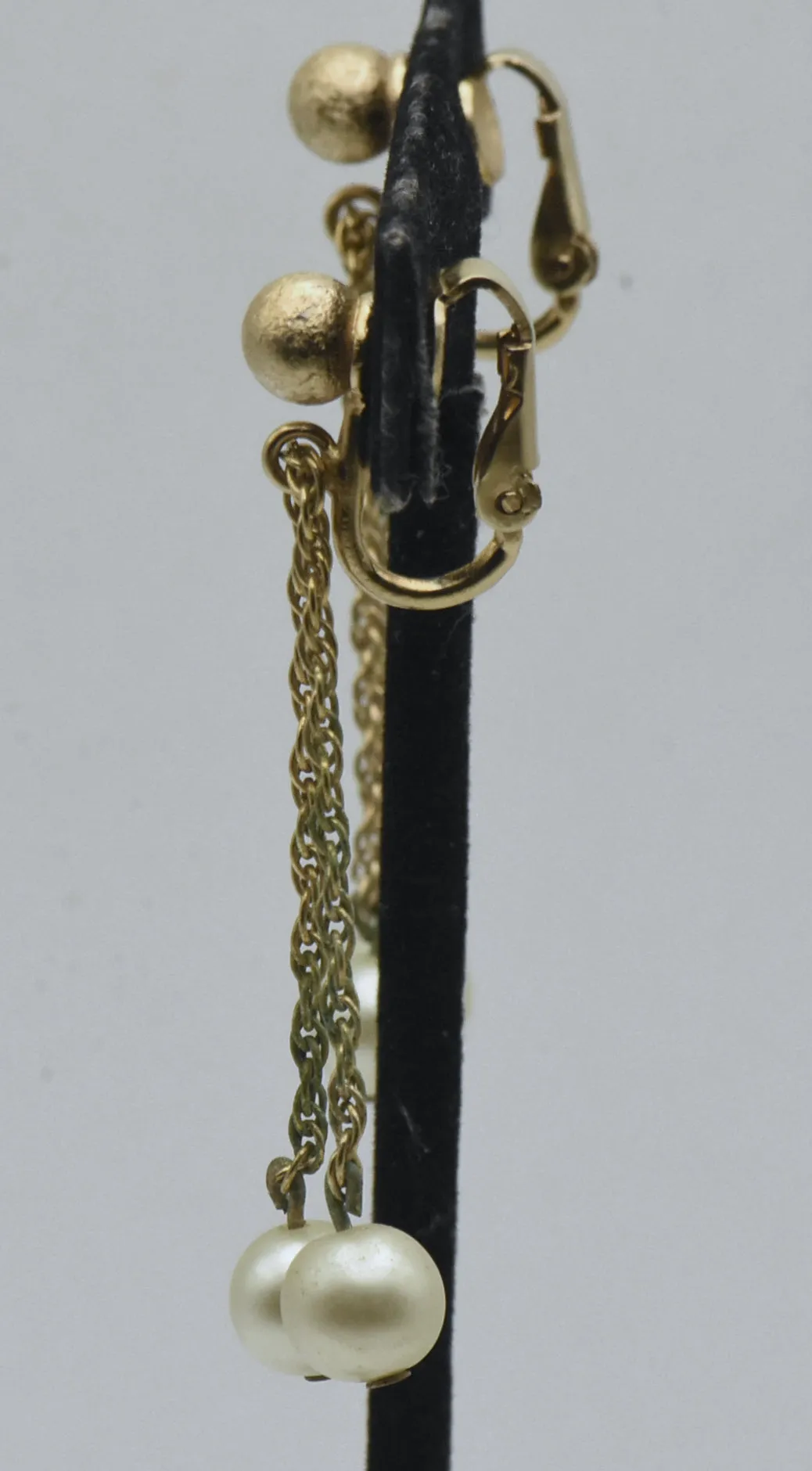 Napier - Vintage Faux Pearl and Gold Tone Clip On Dangle Earrings