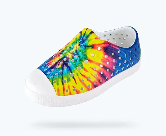 NATIVE Jefferson Print Child Shoes Shell White/Shell White/Neon Multi Tie Dye
