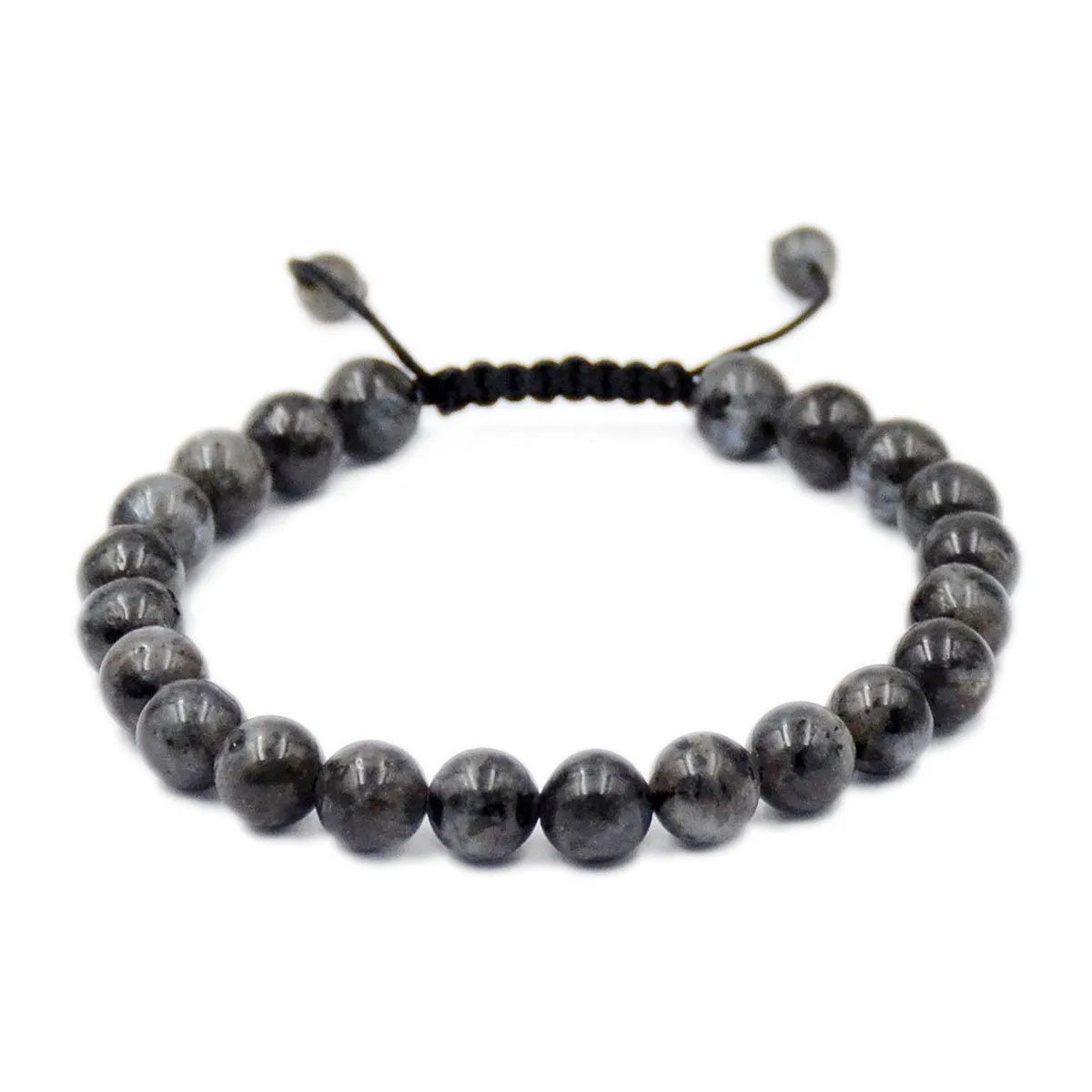 Natural Larvikite Labradorite 8mm Gemstone Healing Power Crystal Adjustable Macrame Bracelet