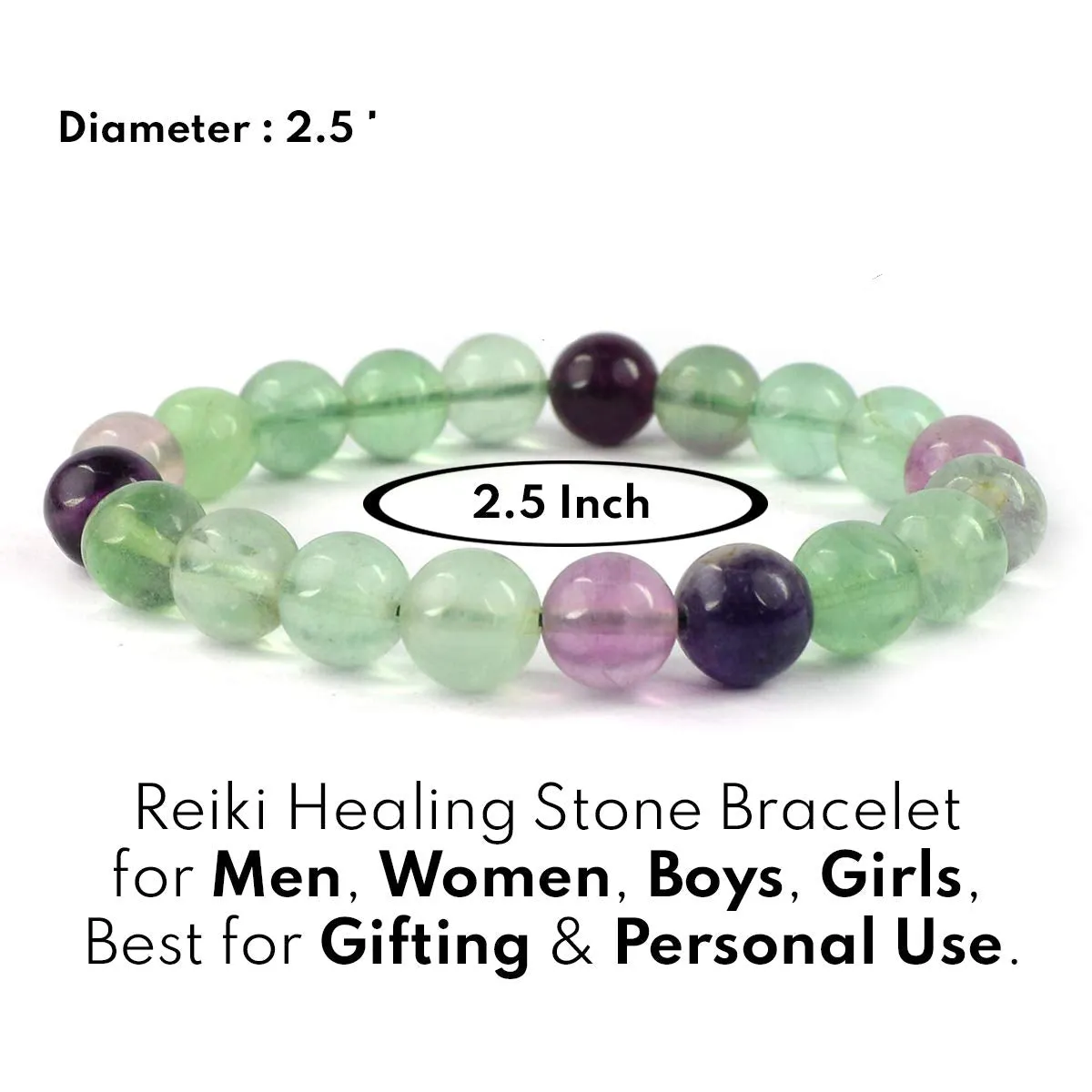 Natural Multi Fluorite Bracelet 8 mm Beads Bracelet Round Shape for Reiki Healing and Crystal Healing Stone Semi Precious Gemstones Stretchable Bracelet