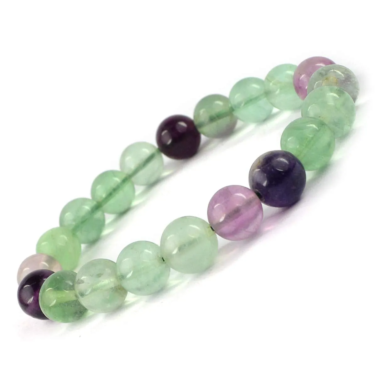 Natural Multi Fluorite Bracelet 8 mm Beads Bracelet Round Shape for Reiki Healing and Crystal Healing Stone Semi Precious Gemstones Stretchable Bracelet