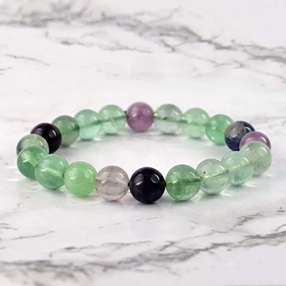 Natural Multi Fluorite Bracelet 8 mm Beads Bracelet Round Shape for Reiki Healing and Crystal Healing Stone Semi Precious Gemstones Stretchable Bracelet