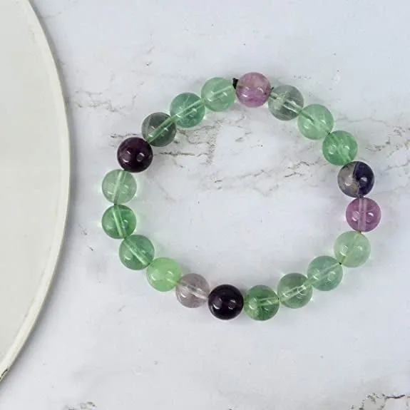 Natural Multi Fluorite Bracelet 8 mm Beads Bracelet Round Shape for Reiki Healing and Crystal Healing Stone Semi Precious Gemstones Stretchable Bracelet