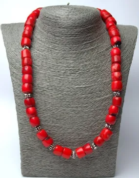 Natural red coral necklace Vintage beaded necklace for her Boho statement necklace Personalized gift for mom Anniversary gift for her wife