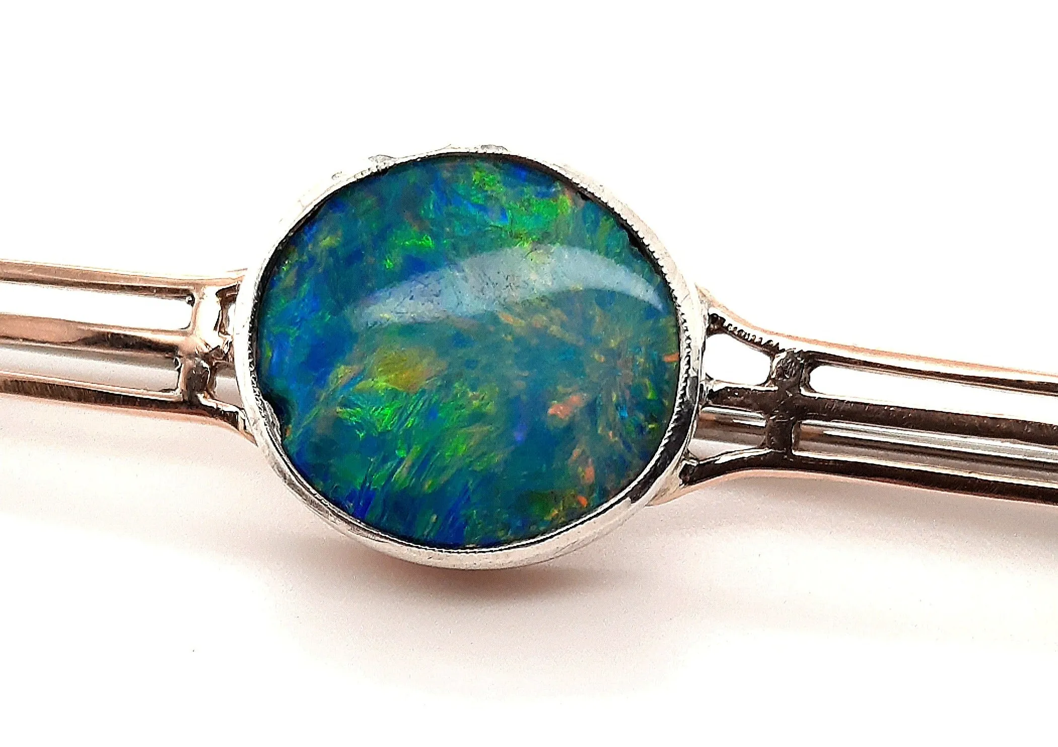 Opal 9ct Yellow & White Gold Three Bar Handmade Brooch