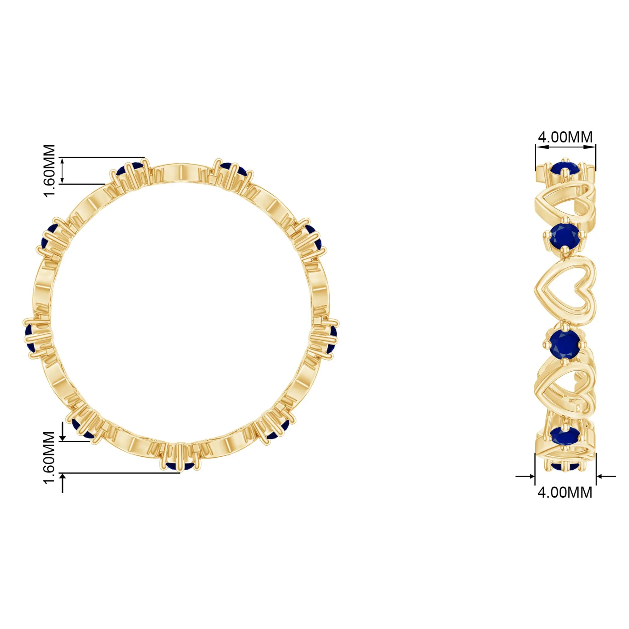 Open Gold Heart Blue Sapphire Band Ring in 2 Prong Setting
