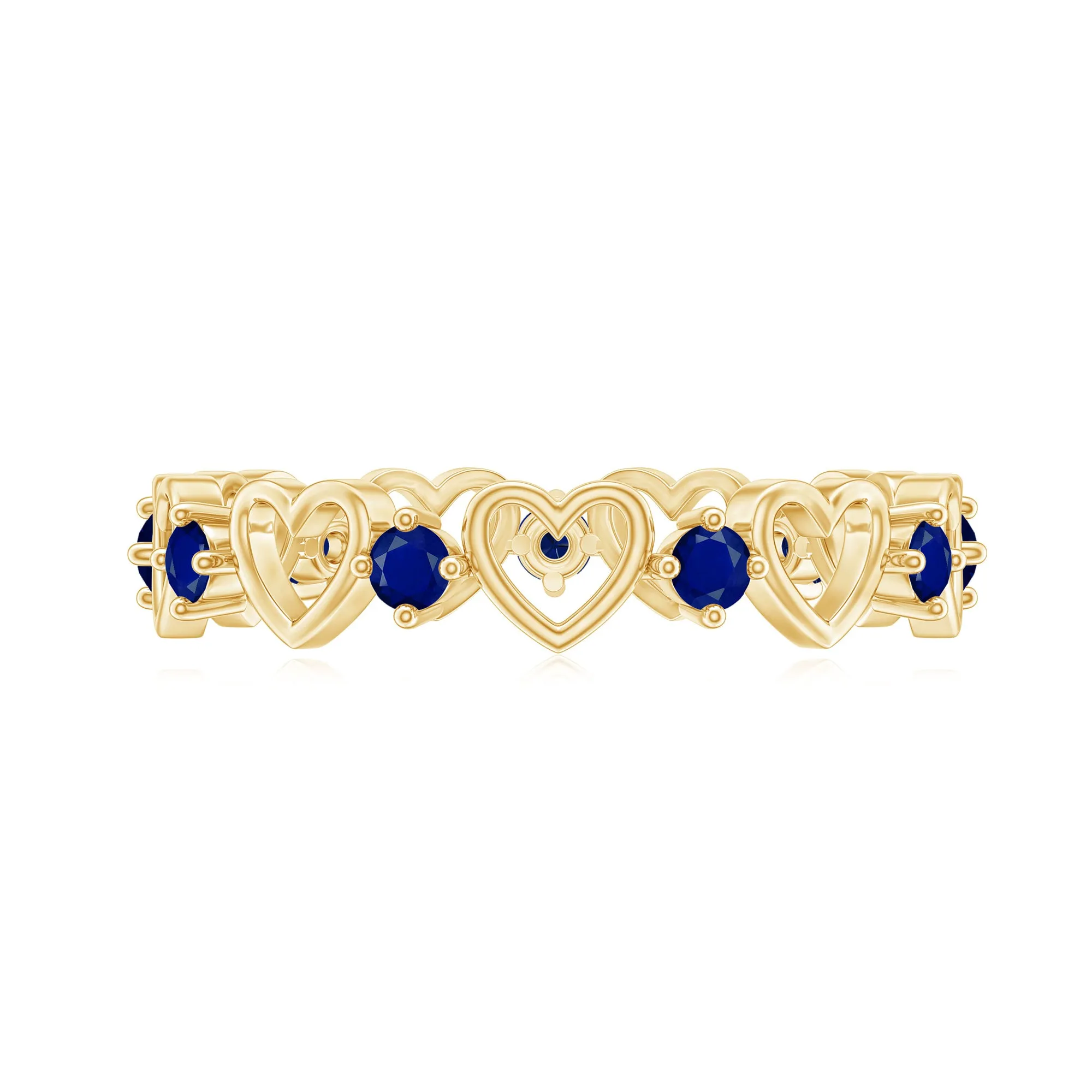 Open Gold Heart Blue Sapphire Band Ring in 2 Prong Setting