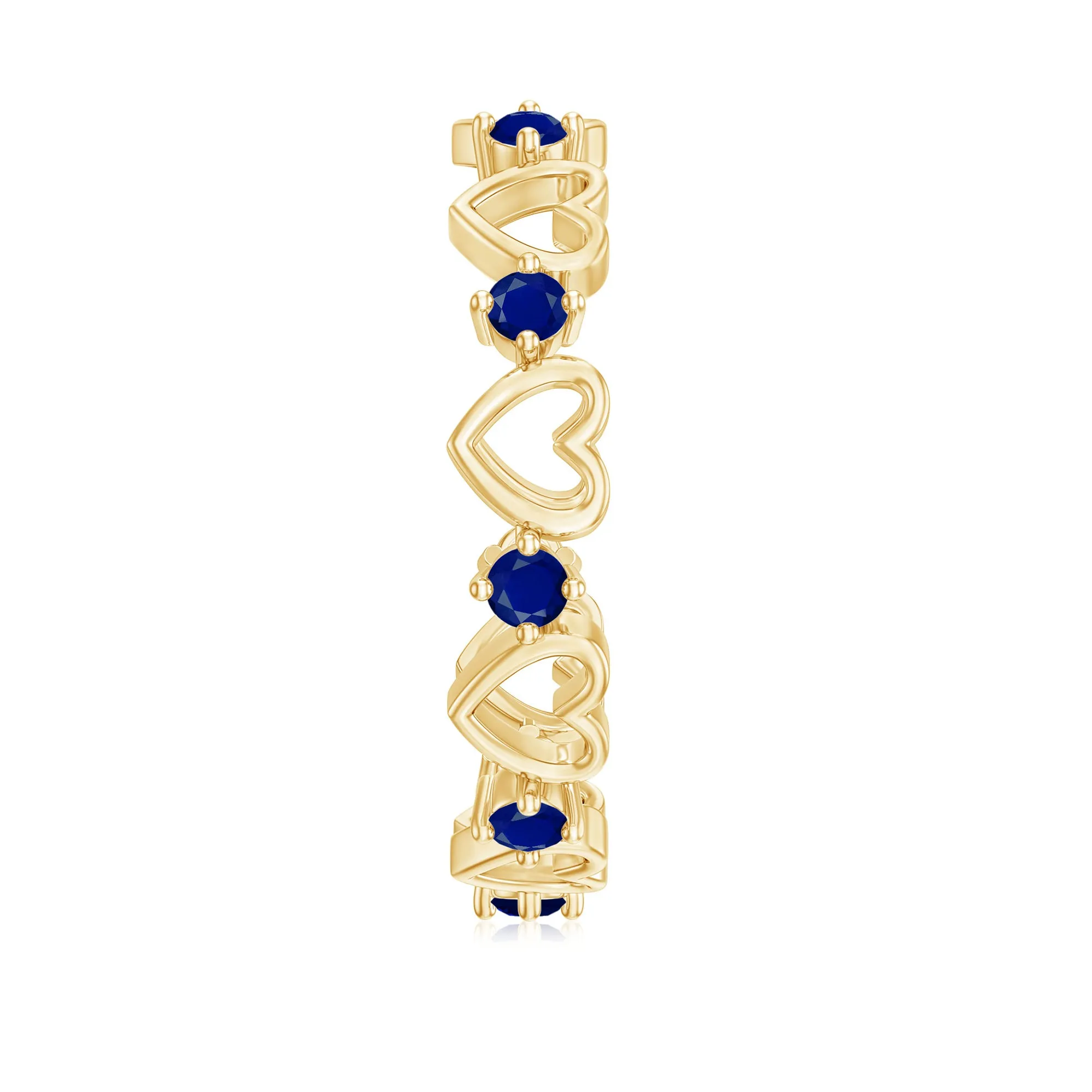 Open Gold Heart Blue Sapphire Band Ring in 2 Prong Setting