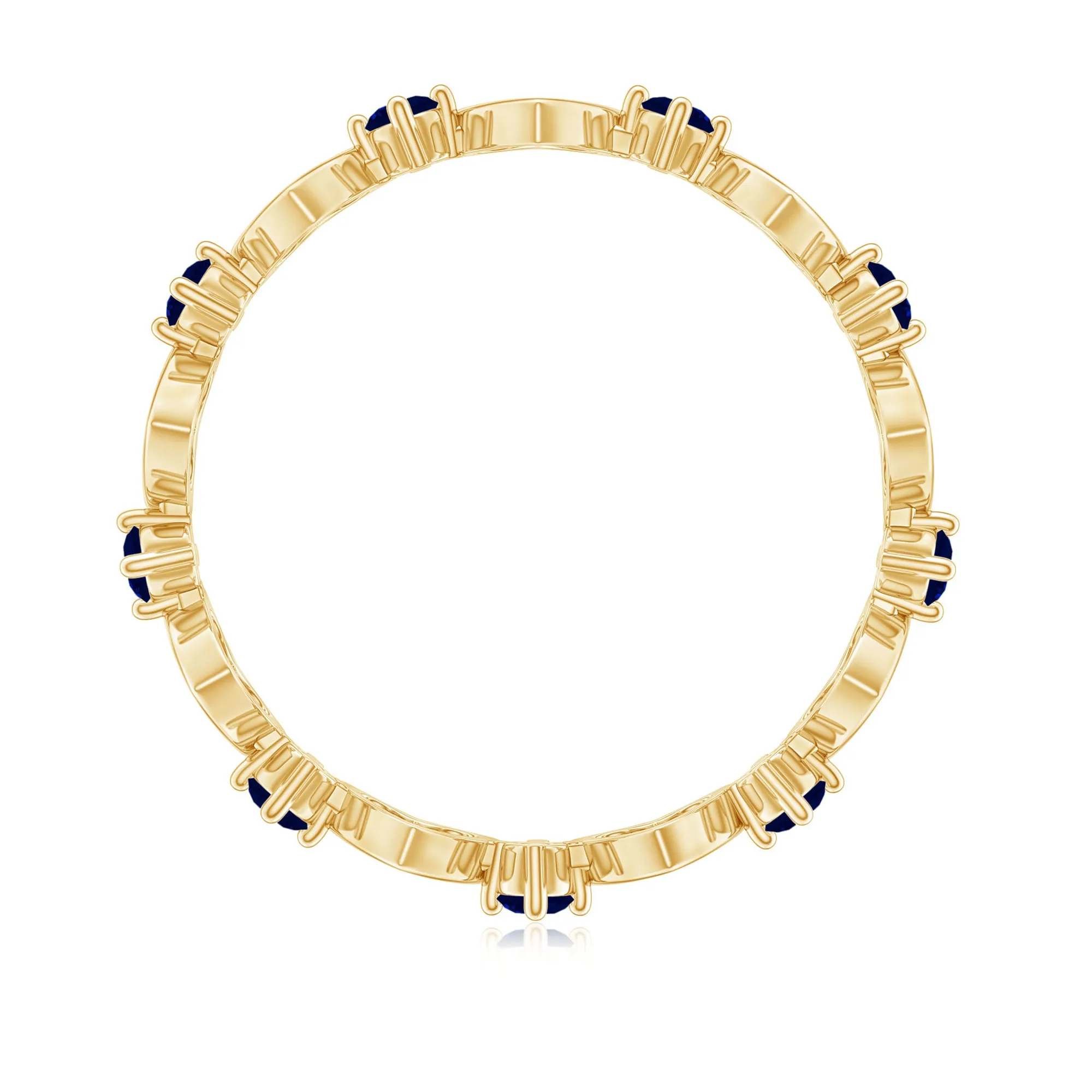 Open Gold Heart Blue Sapphire Band Ring in 2 Prong Setting