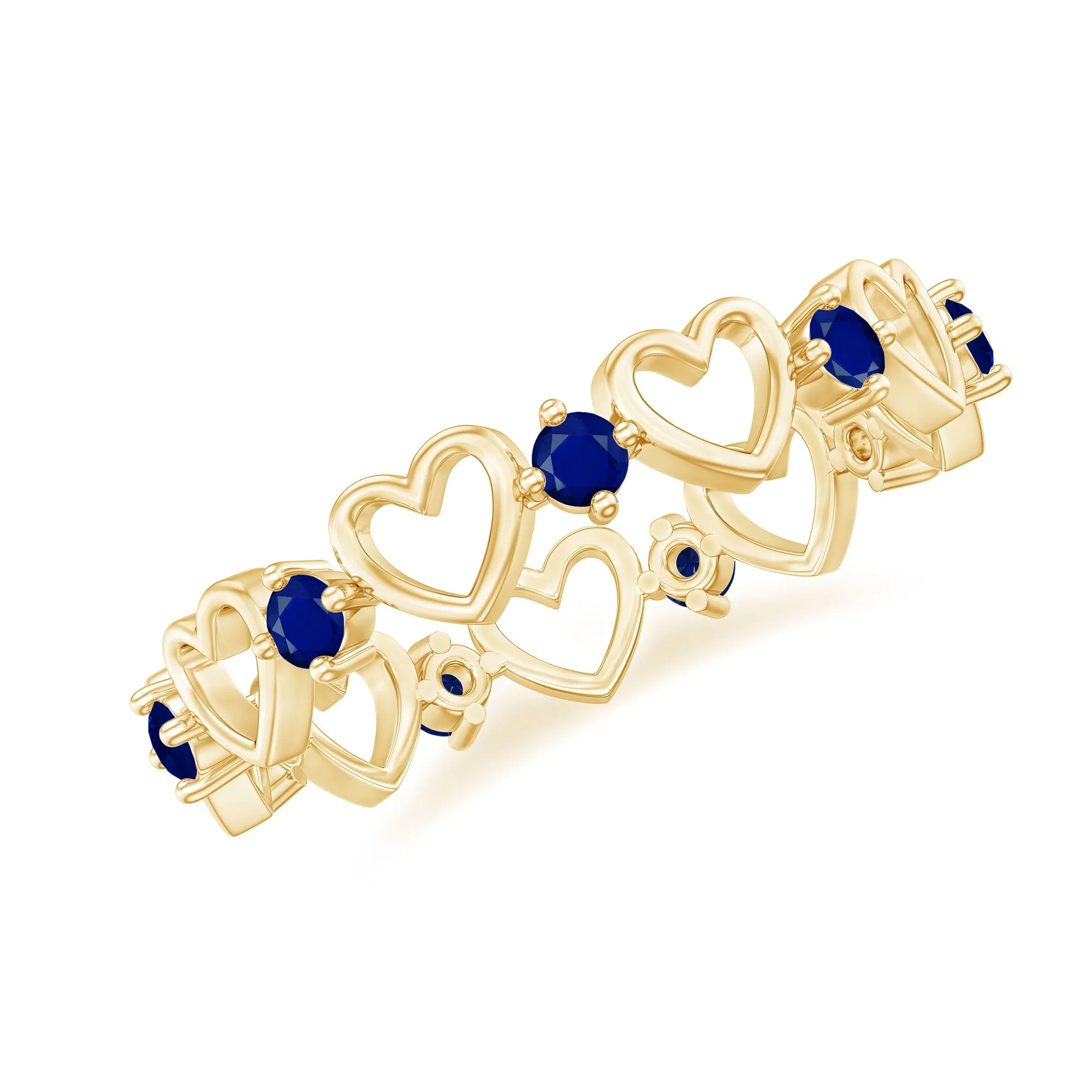 Open Gold Heart Blue Sapphire Band Ring in 2 Prong Setting
