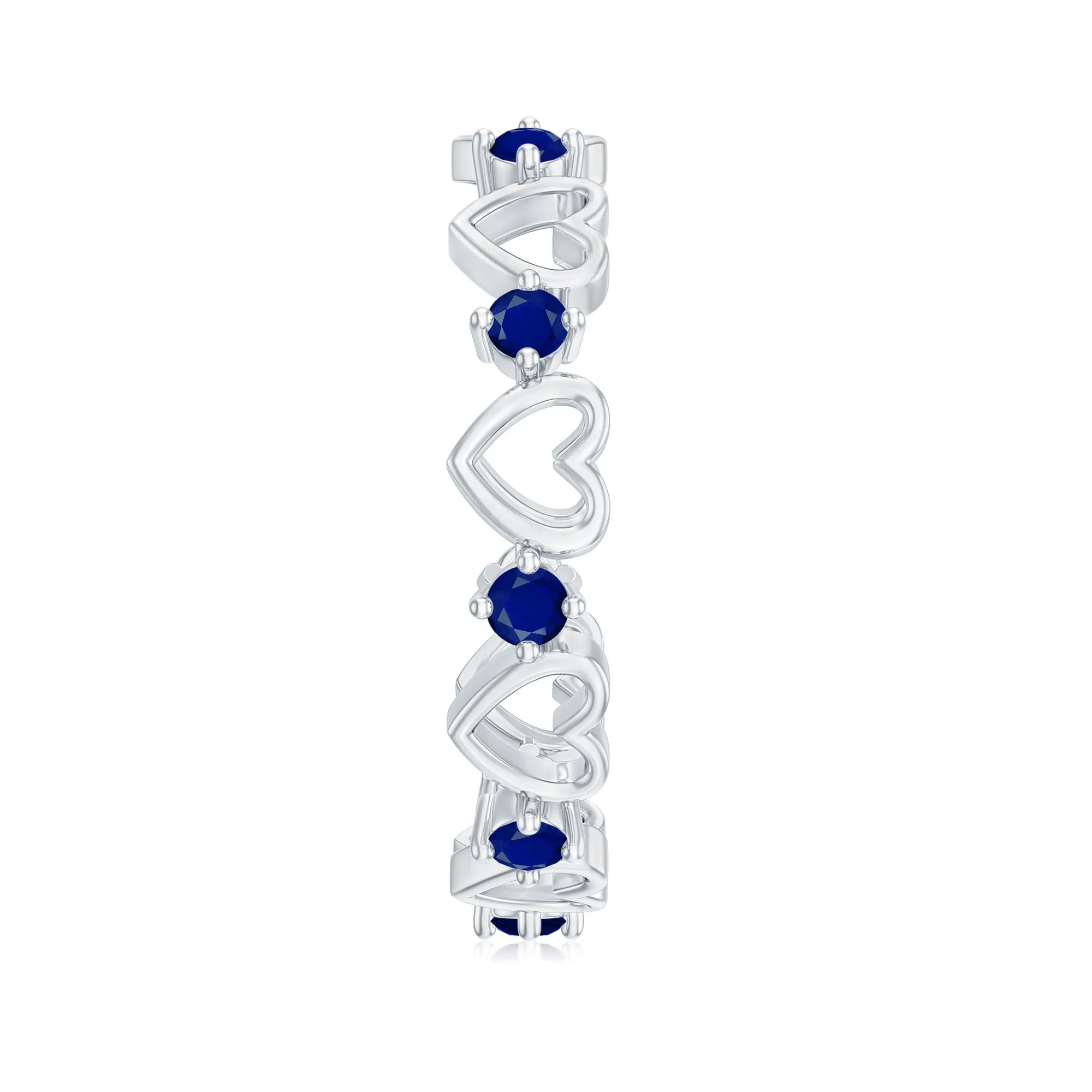 Open Gold Heart Blue Sapphire Band Ring in 2 Prong Setting