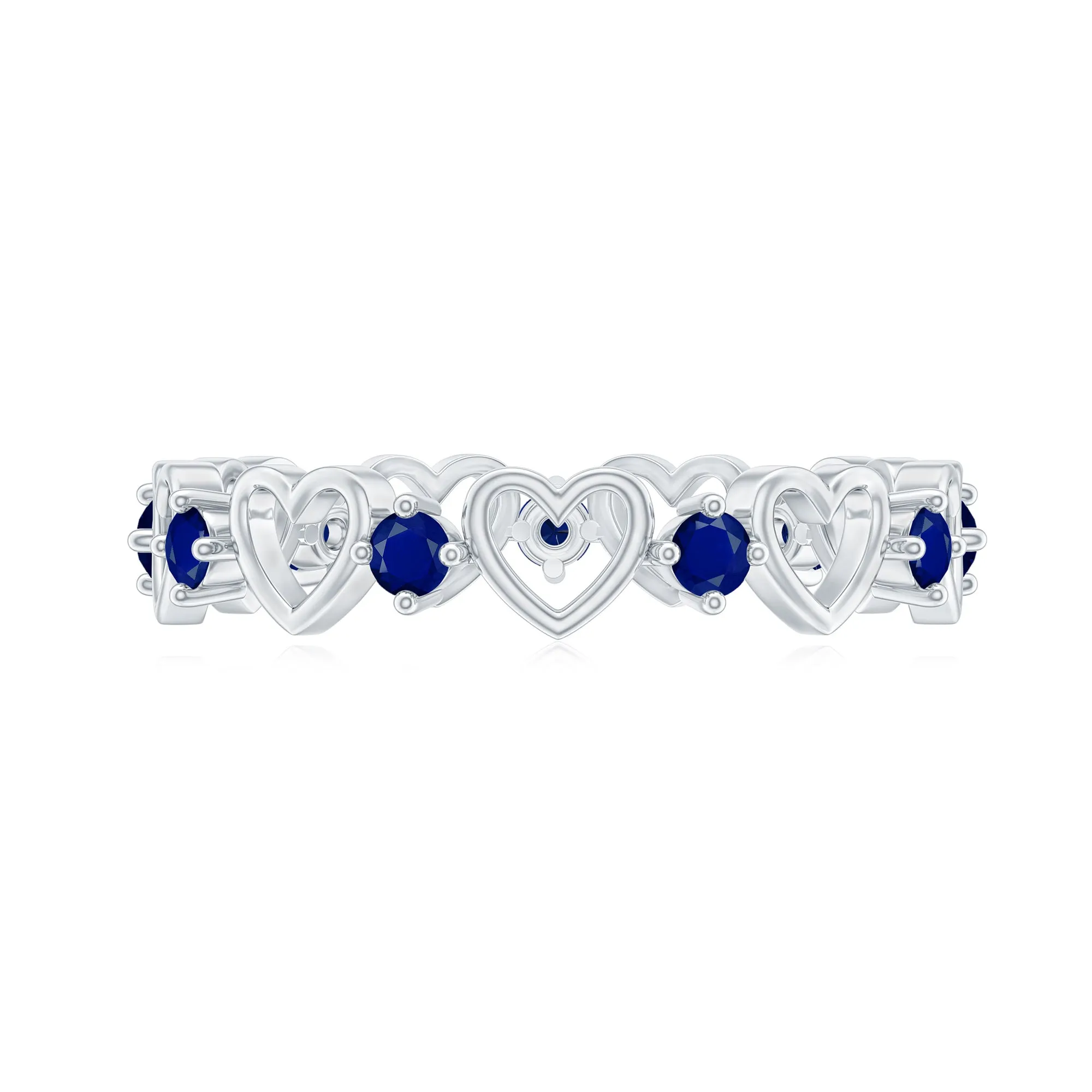Open Gold Heart Blue Sapphire Band Ring in 2 Prong Setting