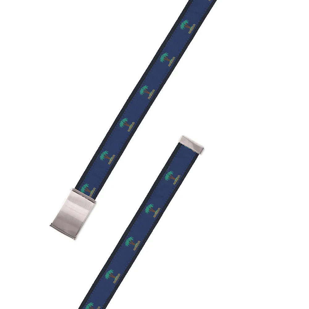 Palm Trees on Navy Motif Military Buckle Belt